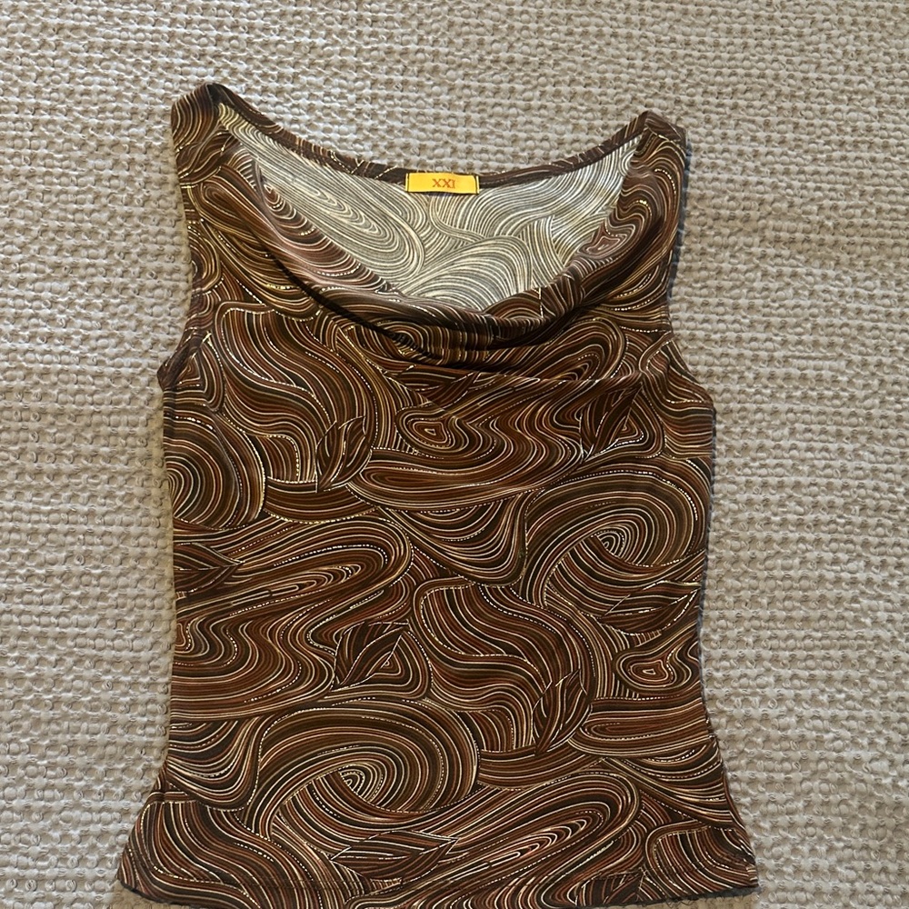 Brown/Orange/Tan/Gold Swirl Pattern Women's Top
